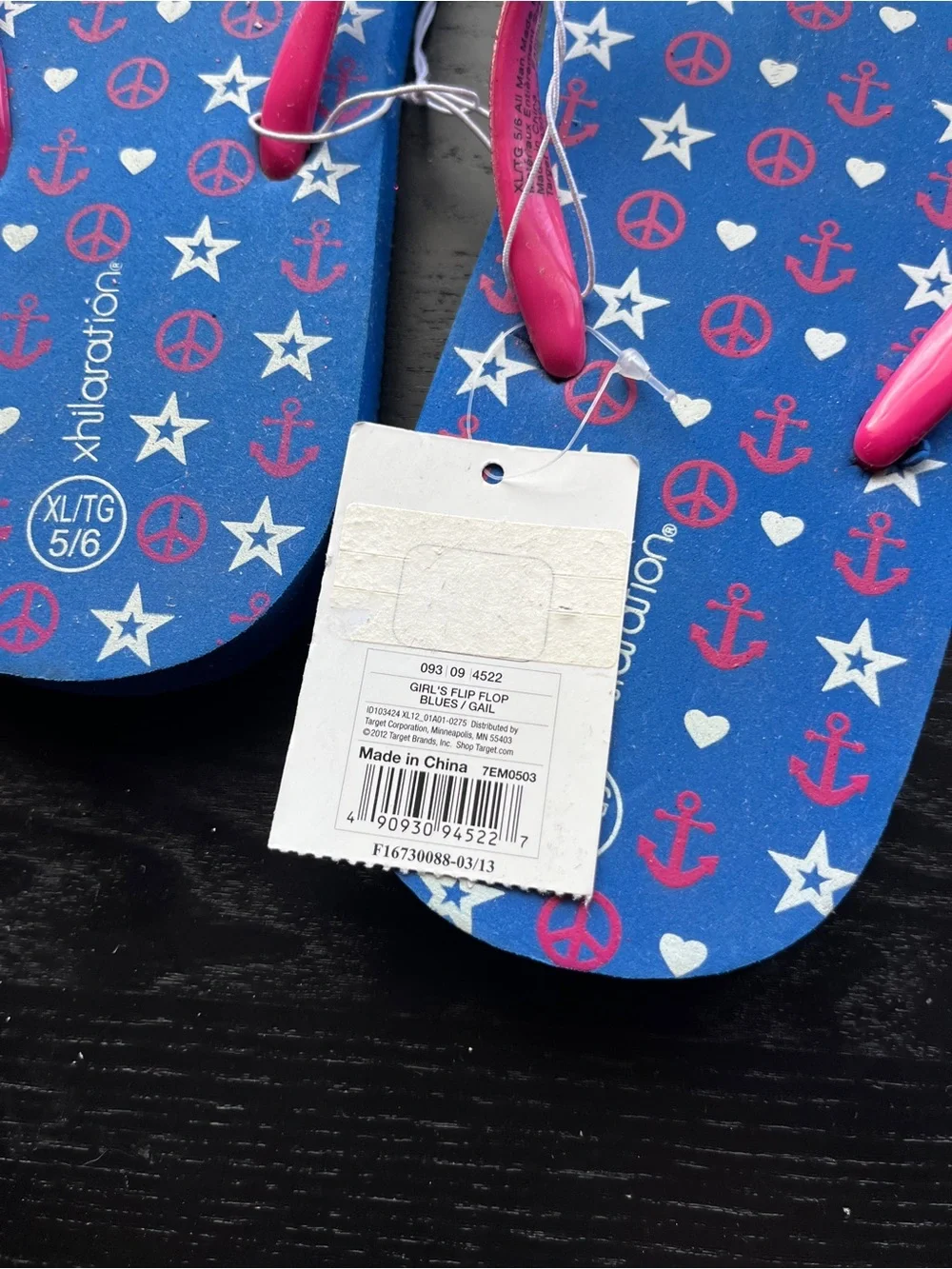 Xhilaration Girls Flip Flops Blues Gail Blue Pink Glitter Size XL 5/6 New